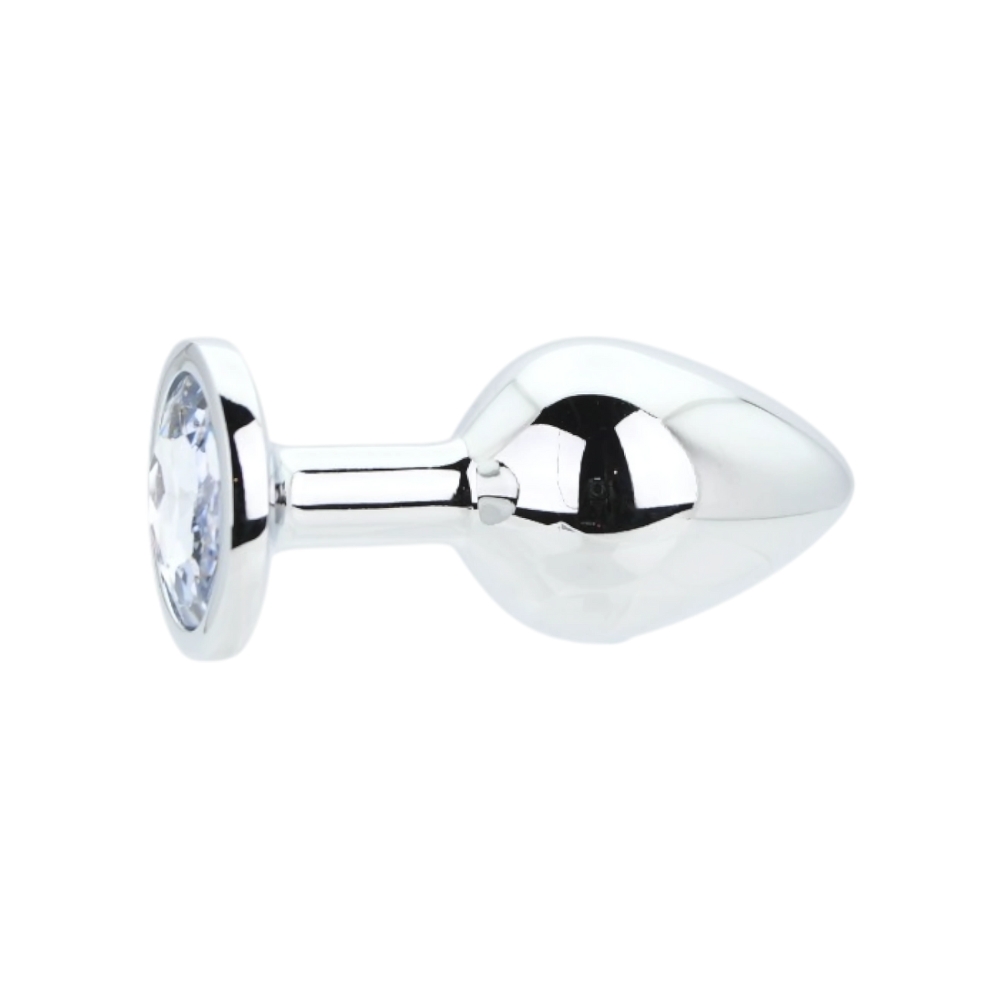 Toosh Silver Metal Butt Plug Medium Clear Stone - Image 3