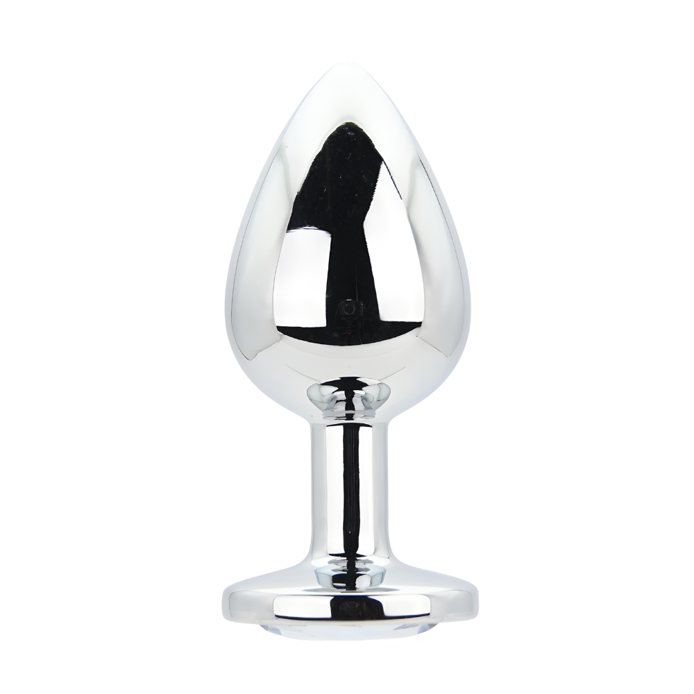 Toosh Silver Metal Butt Plug Large Clear Stone