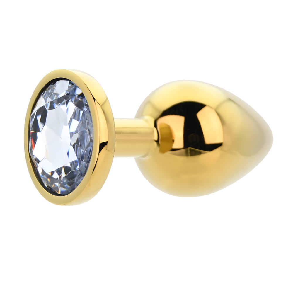 Toosh Gold Metal Butt Plug Large Clear Stone - Image 3