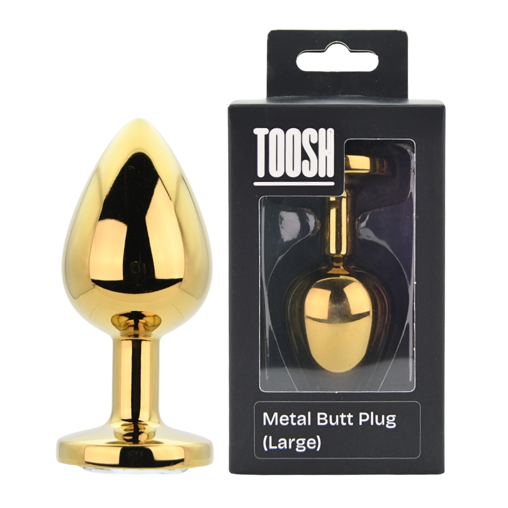Toosh Gold Metal Butt Plug Large Clear Stone - Image 7