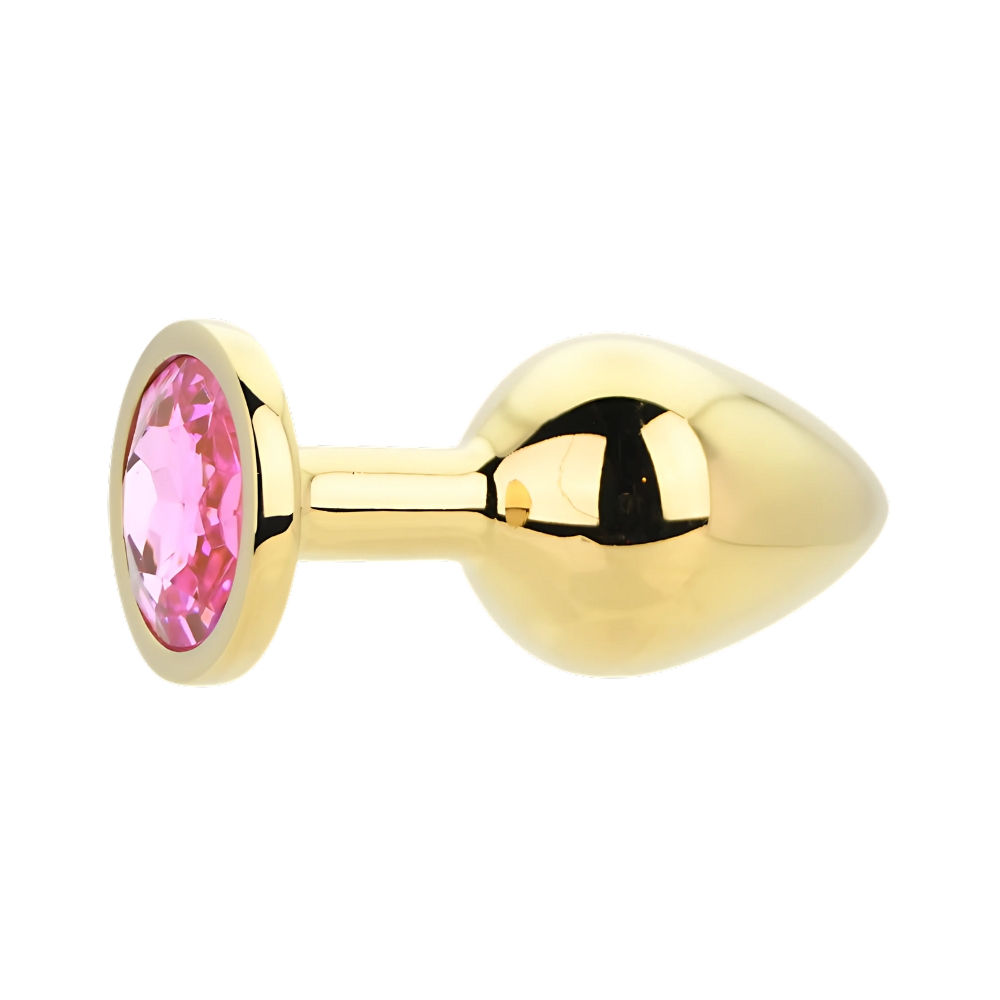 Toosh Gold Metal Butt Plug Medium Pink Stone - Image 3