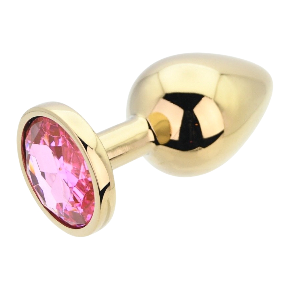Toosh Gold Metal Butt Plug Large Pink Stone - Image 5