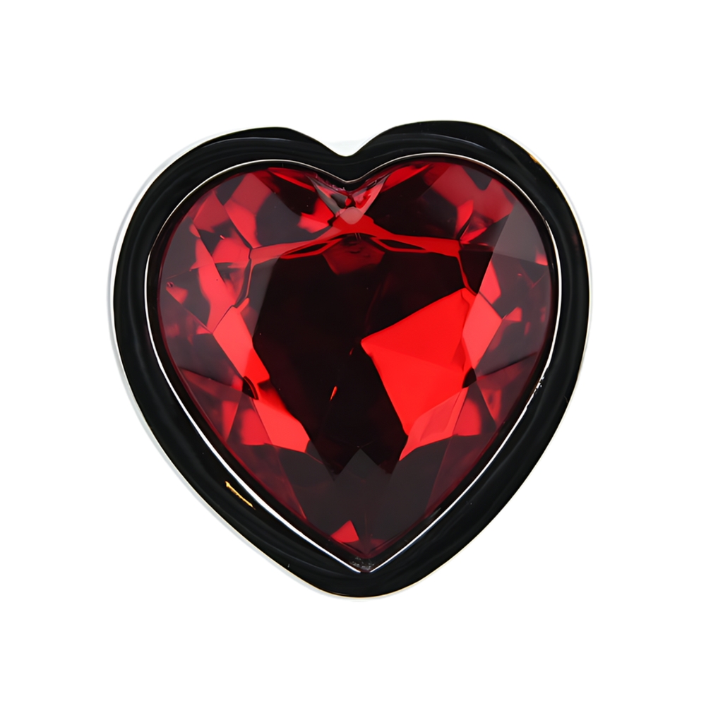 Toosh Heart Shaped Silver Butt Plug with Red Stone Large - Image 5