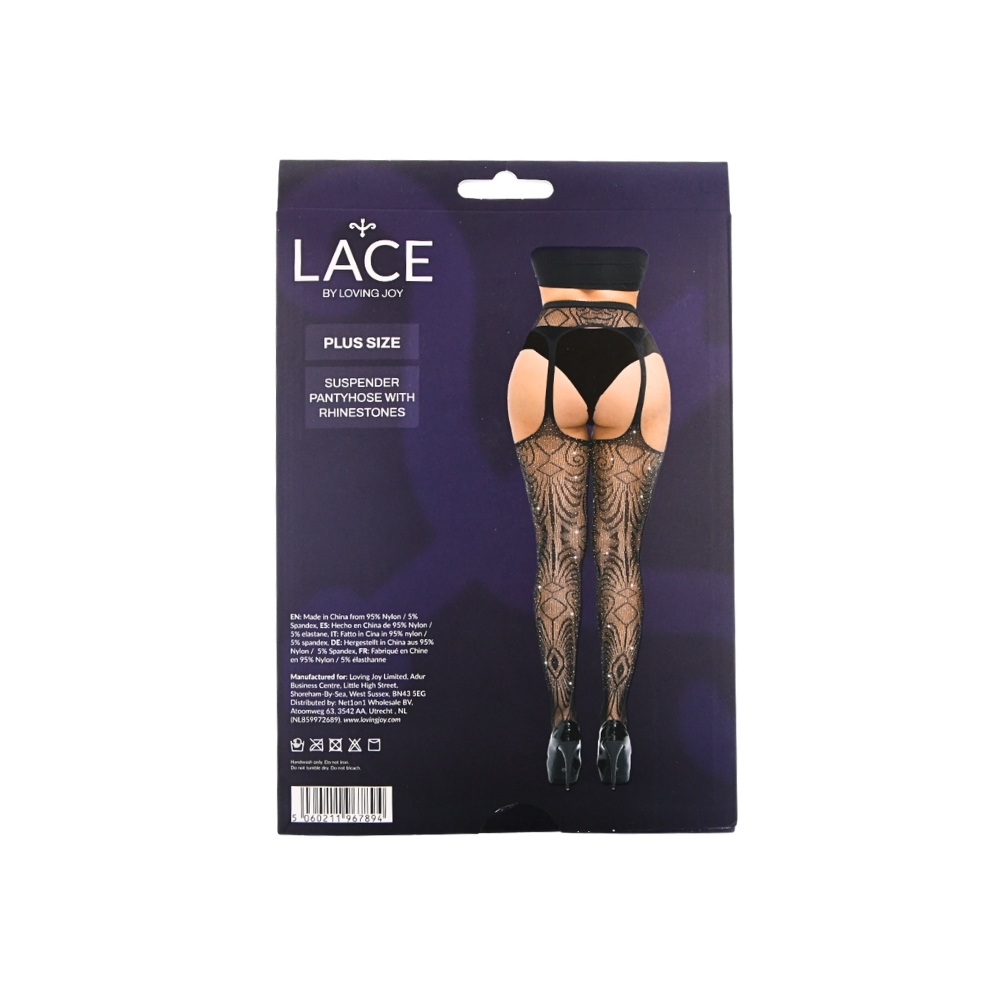 Lace by LJ Plus Size Suspender Pantyhose with Rhinestones - Image 9