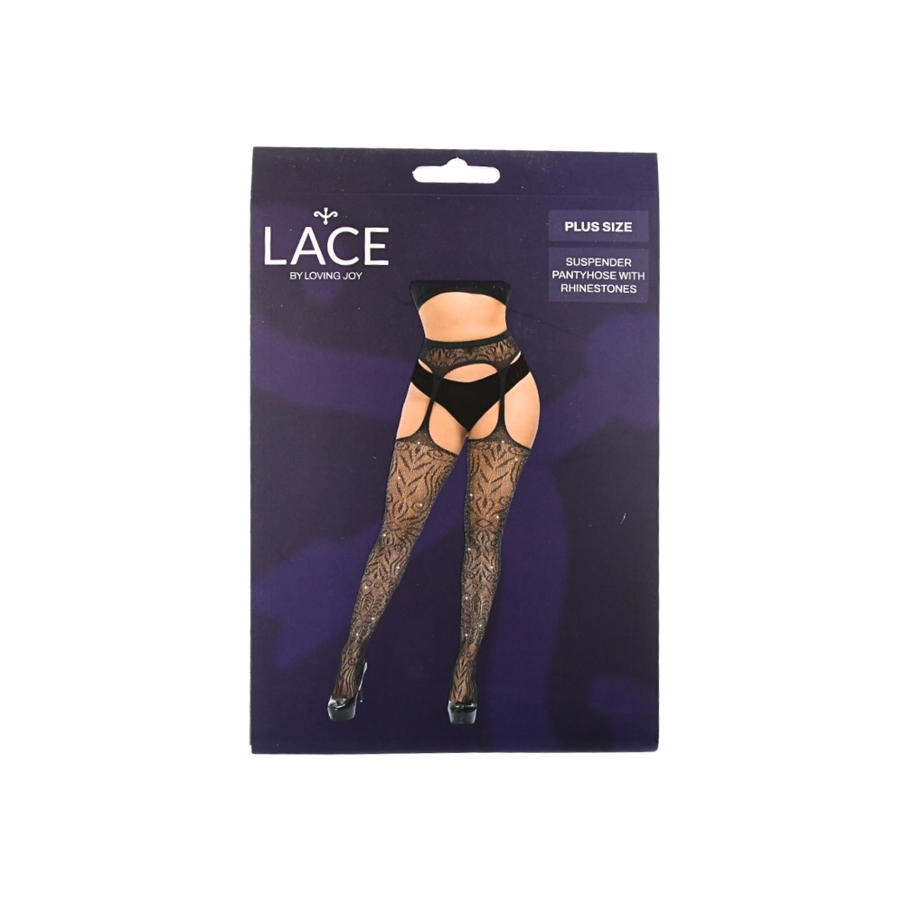 Lace by LJ Plus Size Suspender Pantyhose with Rhinestones - Image 8
