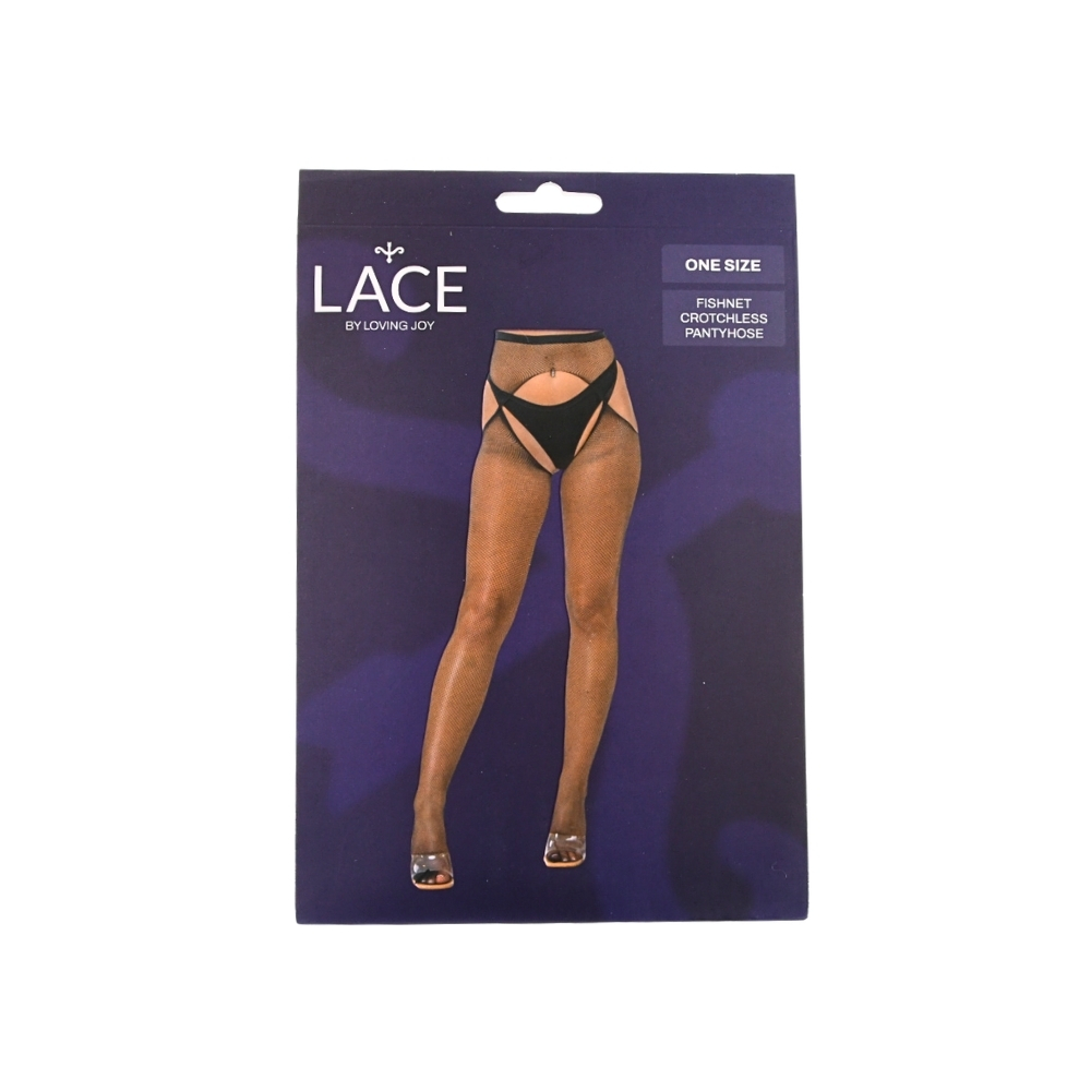 Lace by LJ Fishnet Crotchless Pantyhose Black - Image 4