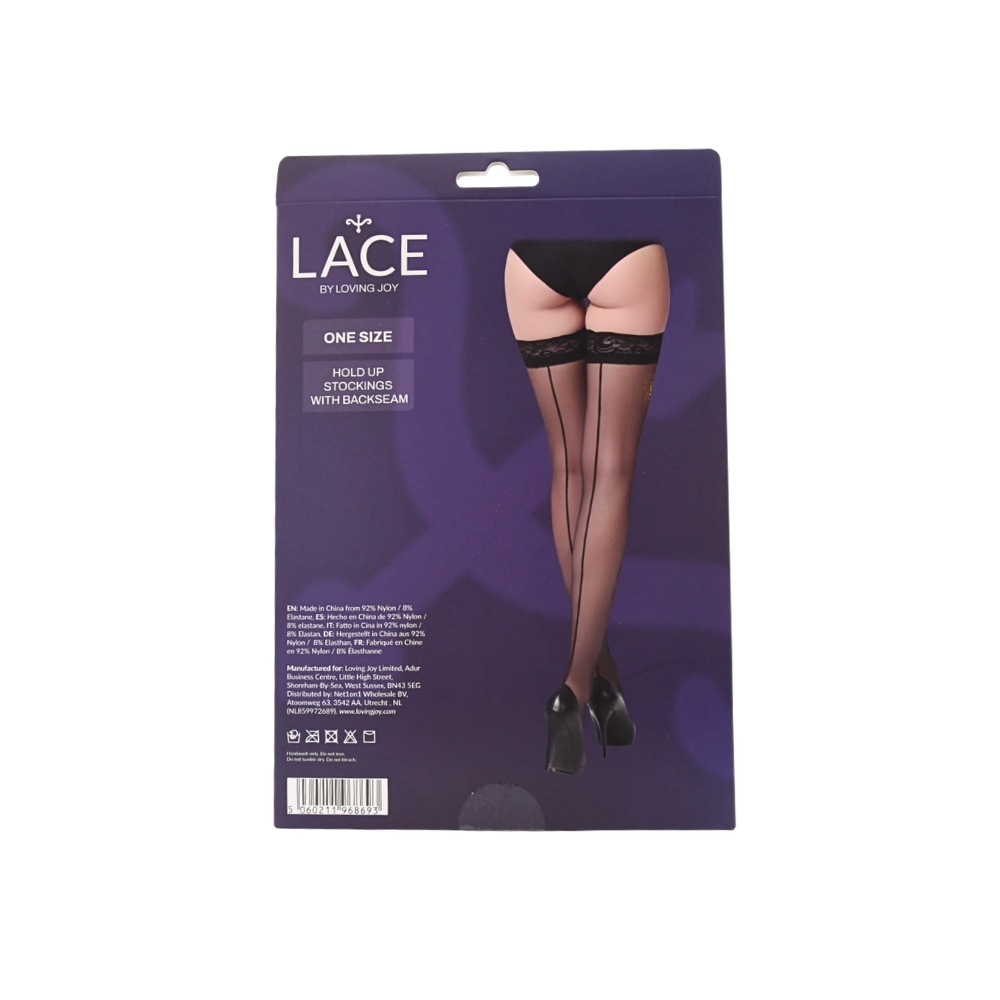 Lace by LJ Sheer Hold Up Stockings with Backseam Black - Image 5