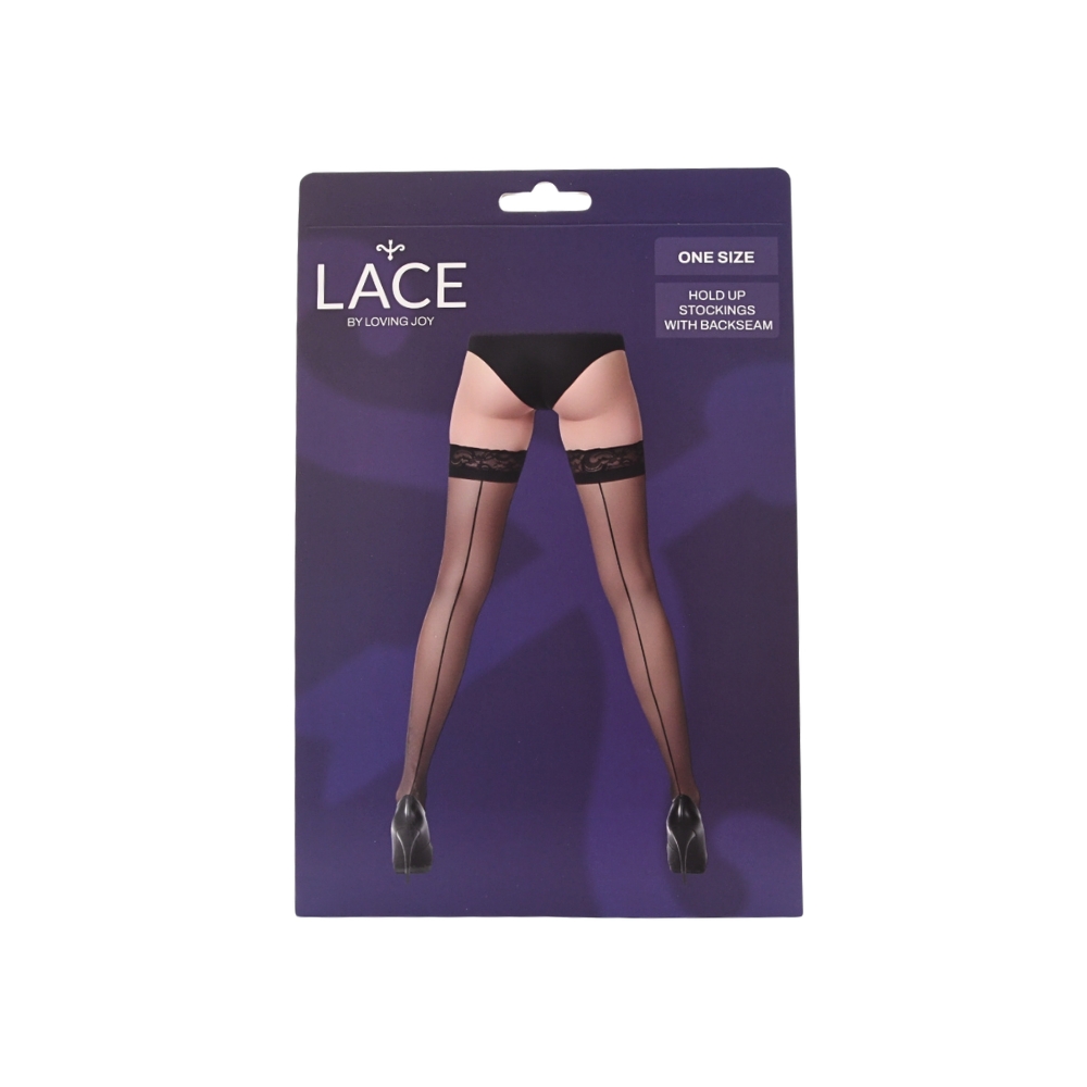 Lace by LJ Sheer Hold Up Stockings with Backseam Black - Image 4