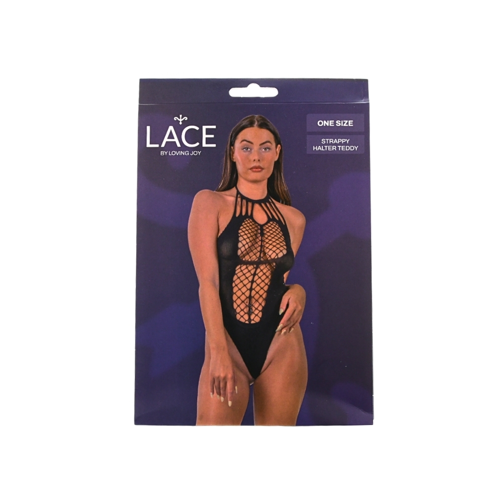 Lace by LJ Strappy Halter Teddy Black - Image 5