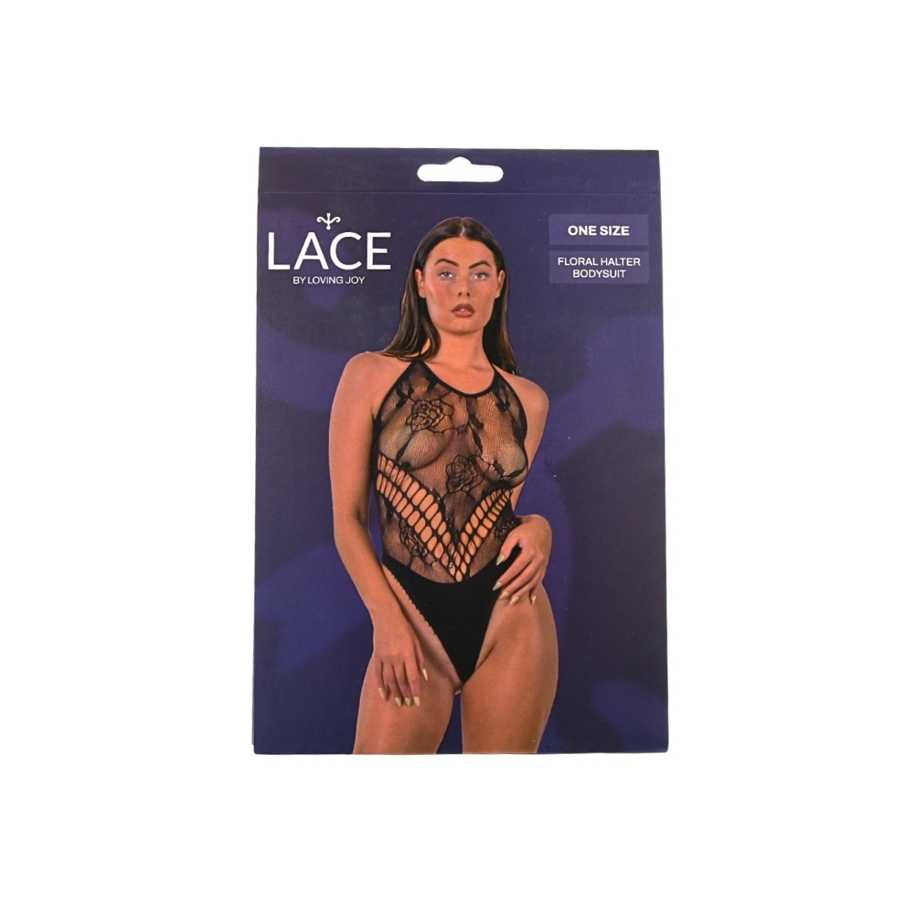 Lace by LJ Floral Halter Bodysuit Black - Image 5