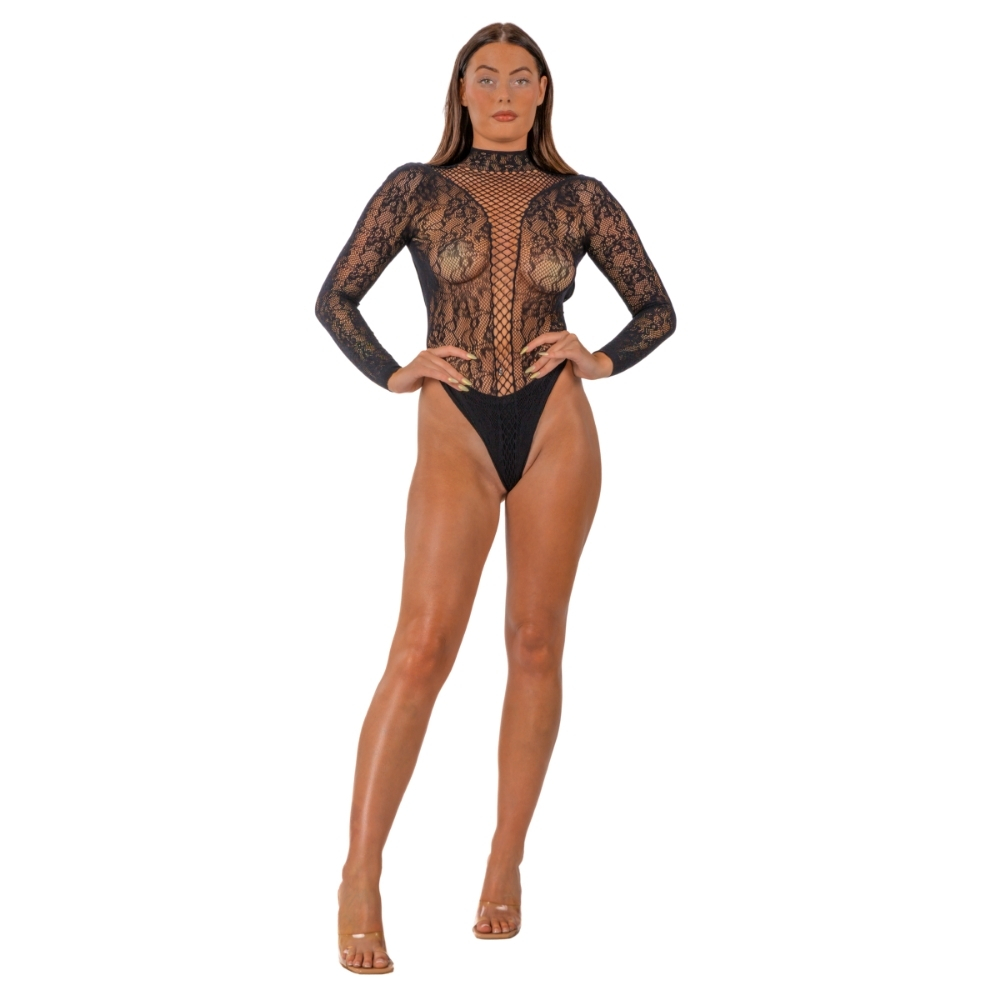 Lace by LJ High Neck Lace Bodysuit Black - Image 2