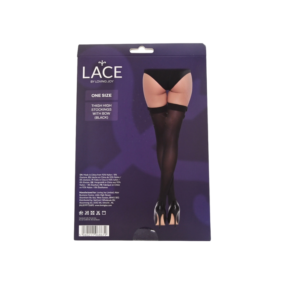 Lace by LJ Thigh High Stockings with Bow - White - Image 4
