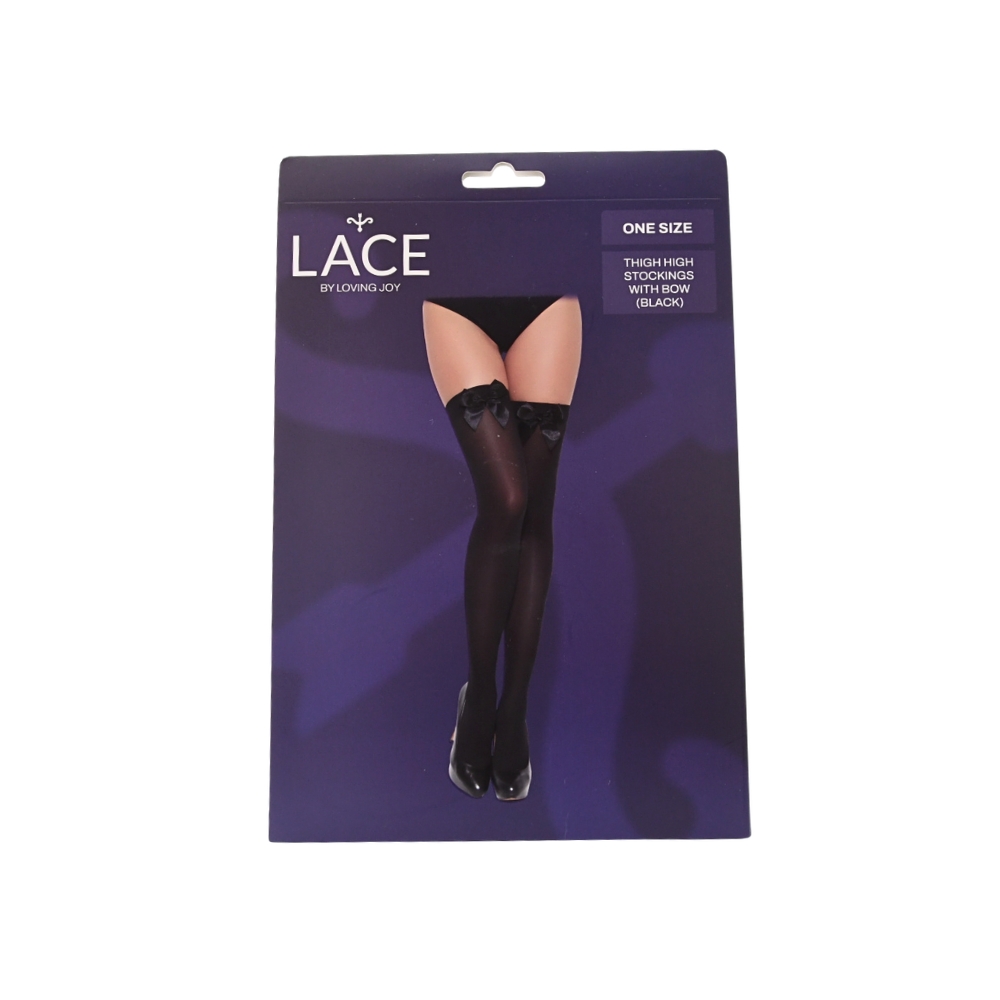 Lace by LJ Thigh High Stockings with Bow - White - Image 3