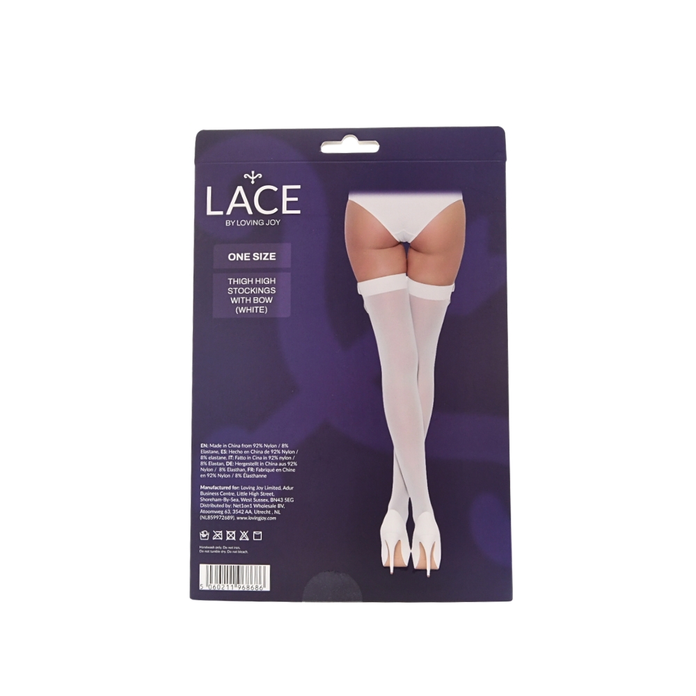 Lace by LJ Thigh High Stockings with Bow - White - Image 8