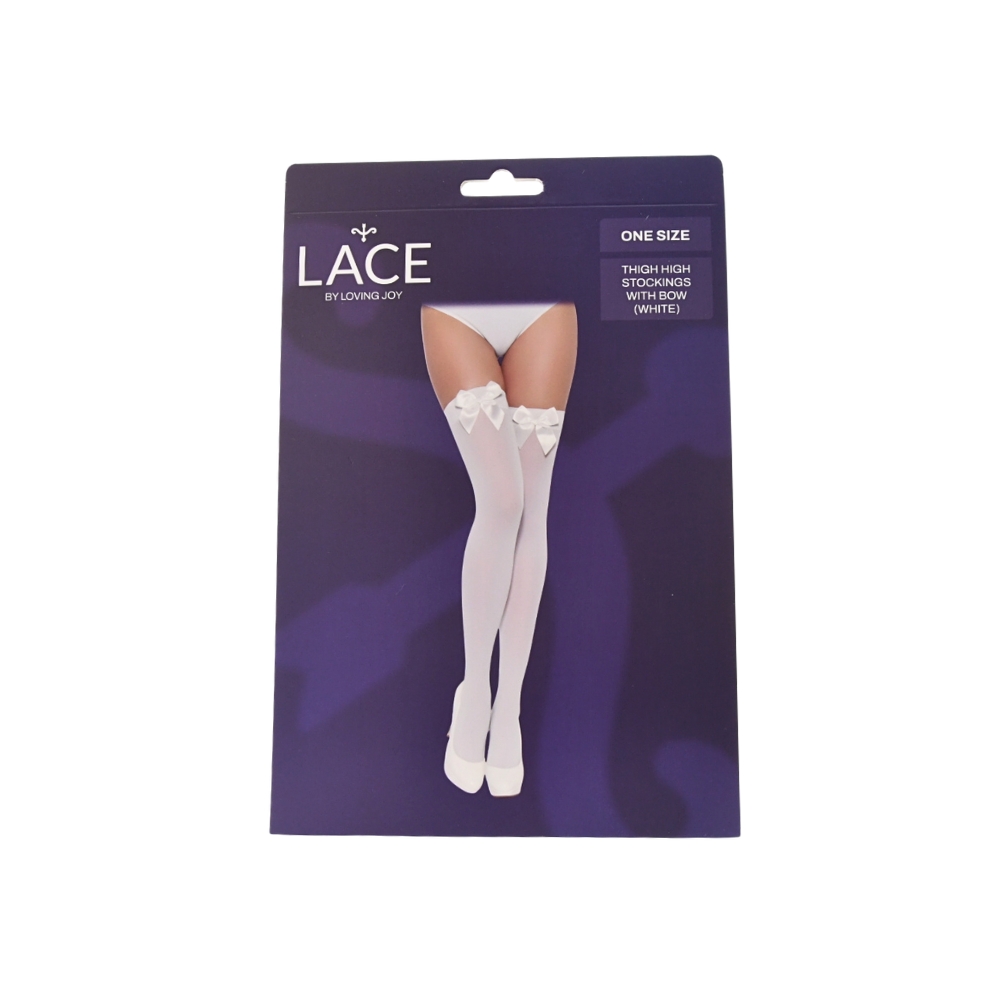 Lace by LJ Thigh High Stockings with Bow - White - Image 7