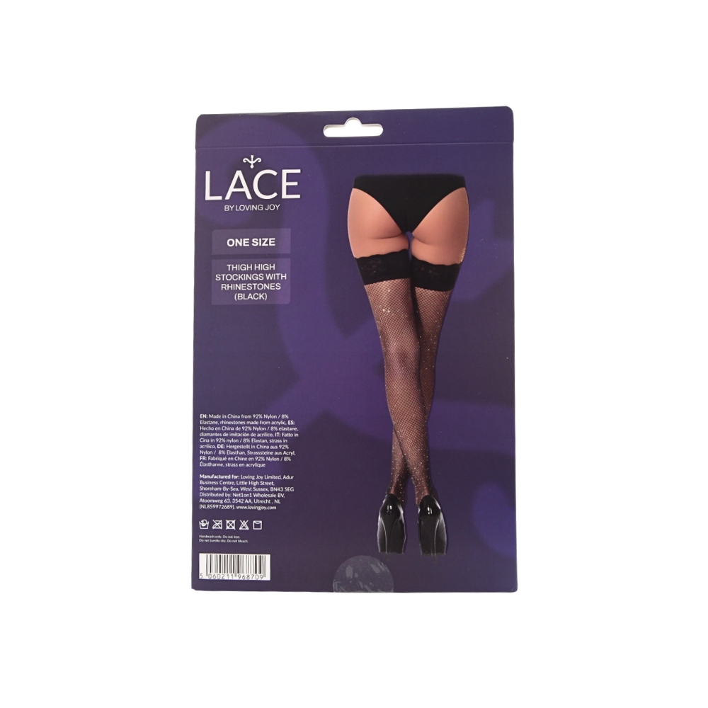 Lace by LJ Fishnet Thigh High Stockings with Rhinestones - black - Image 7