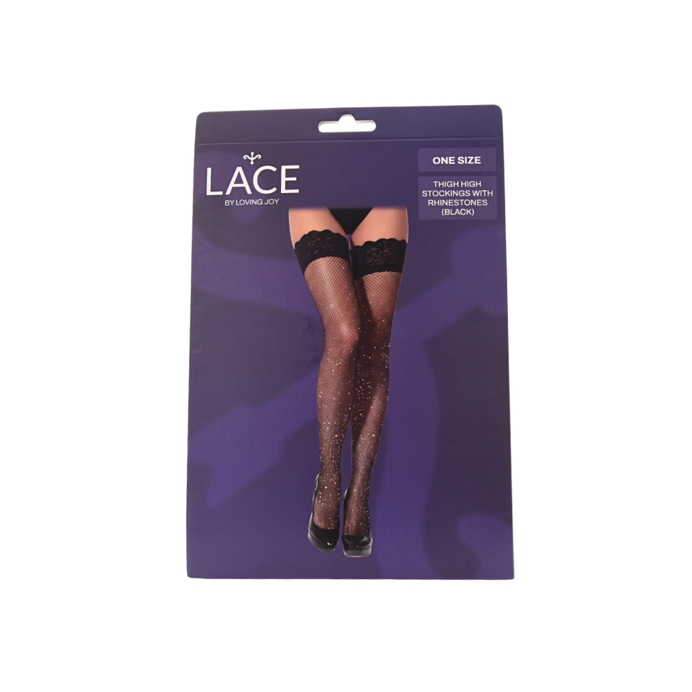 Lace by LJ Fishnet Thigh High Stockings with Rhinestones - black - Image 6