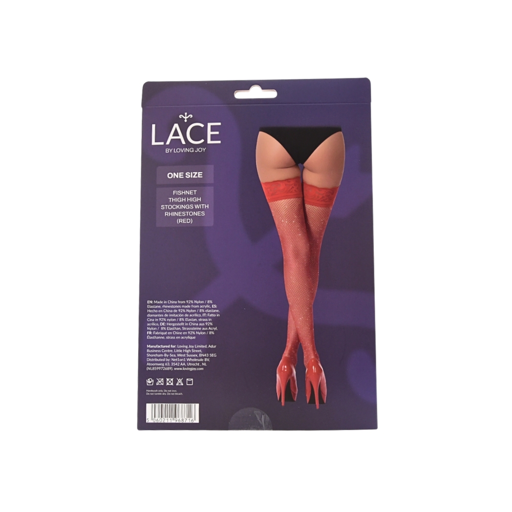 Lace by LJ Fishnet Thigh High Stockings with Rhinestones - black - Image 16