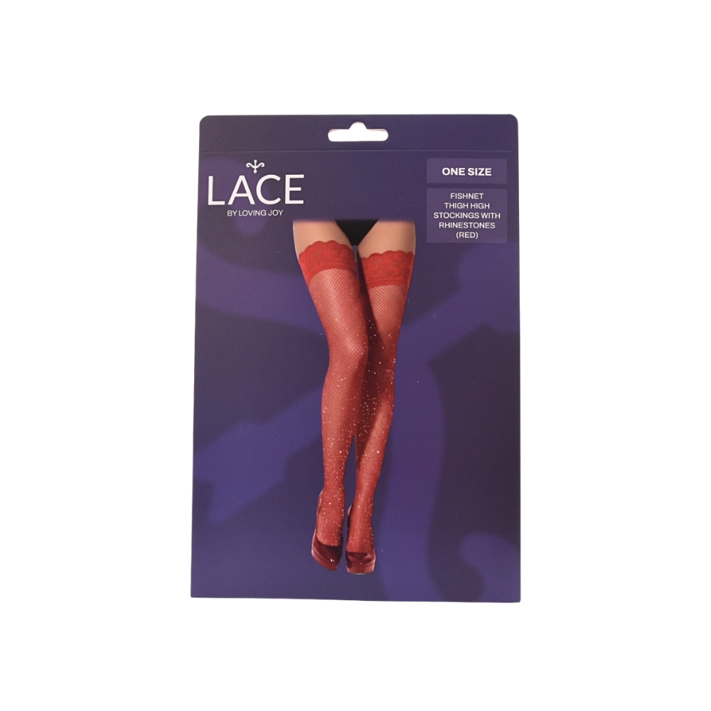 Lace by LJ Fishnet Thigh High Stockings with Rhinestones - black - Image 15