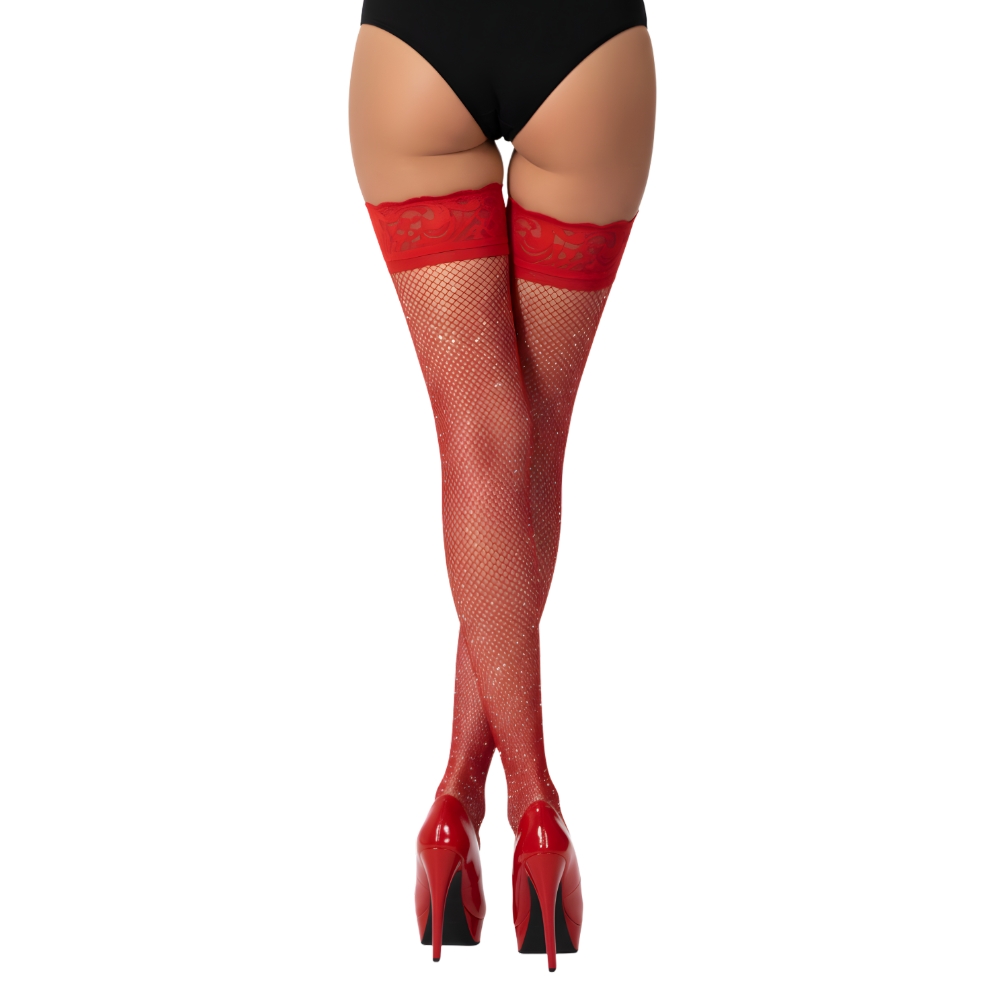 Lace by LJ Fishnet Thigh High Stockings with Rhinestones - black - Image 10