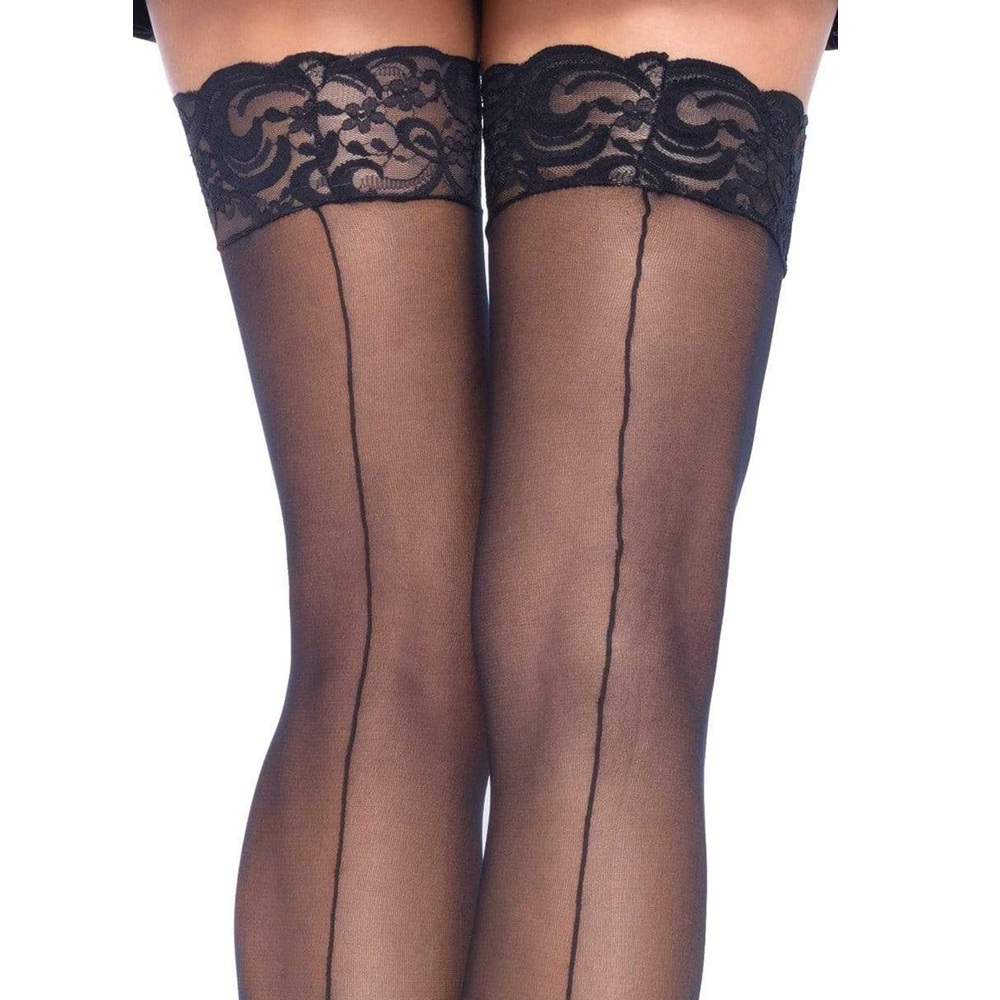 Leg Avenue Sheer Stockings With Backseam-Black - Image 2